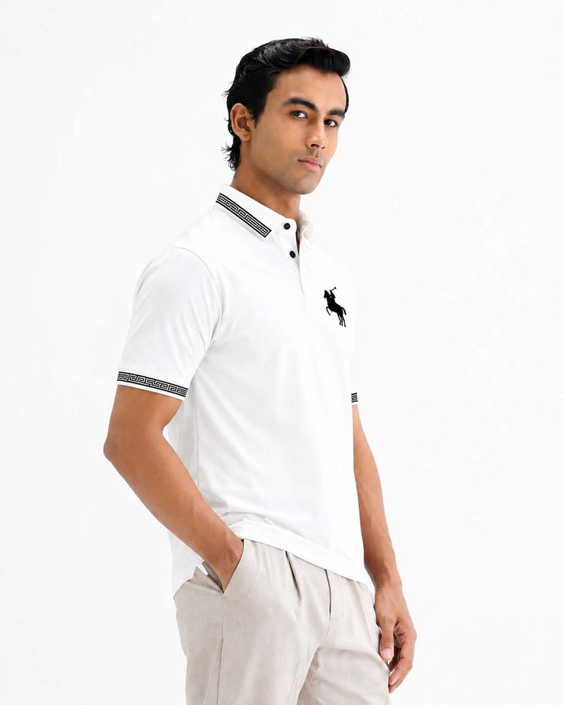 Men’s Premium Cotton Polo Shirt with Contrast Greek Key Collar shirt