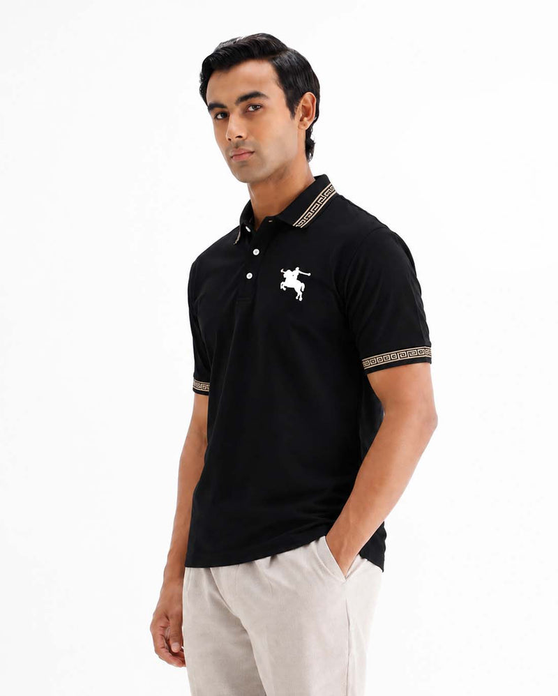 Men’s Premium Cotton Polo Shirt with Contrast Greek Key Collar shirt