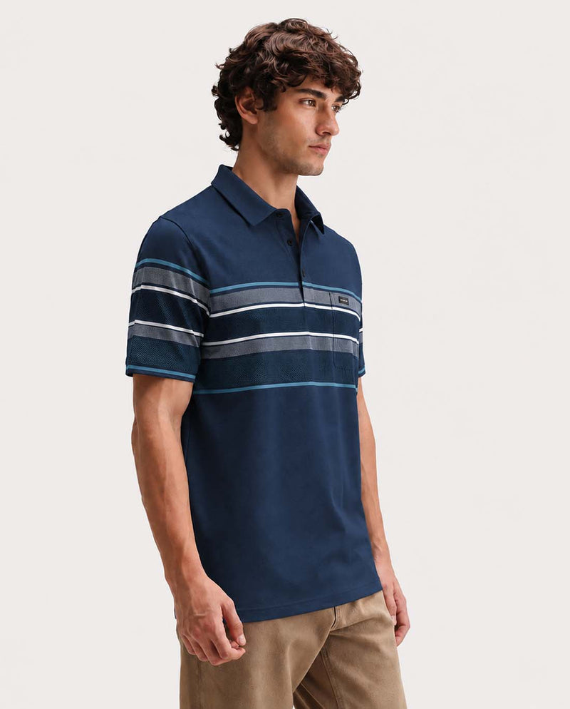 Men’s Premium Textured Polo with Striped Panel Design T-shirt