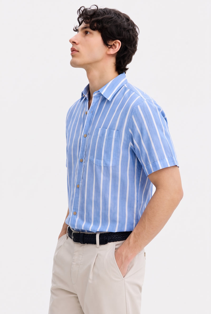 Men's Premium Striped Short-Sleeve Cuban Collar Shirt