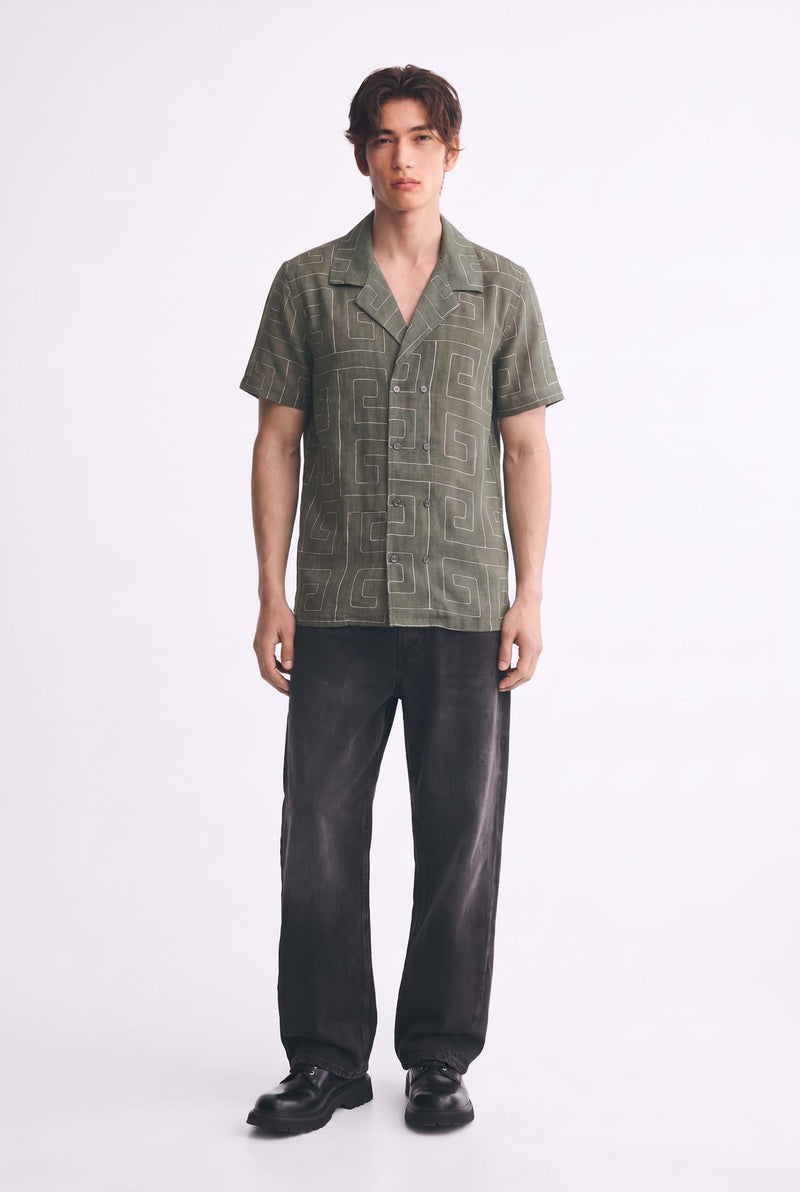 Men's Premium Double-Breasted Printed Cuban Collar Shirt