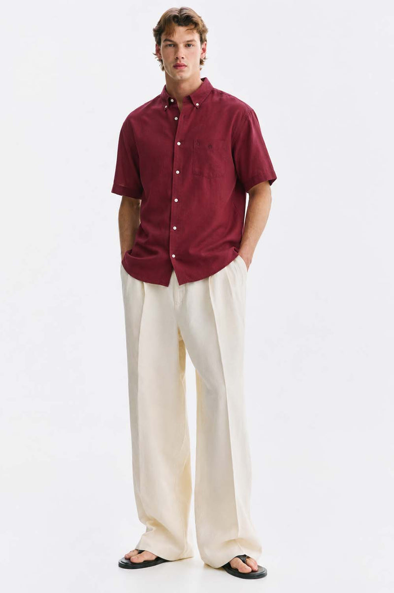 Men’s Linen-Cotton Short Sleeve Button-Down Shirt with Chest Pocket