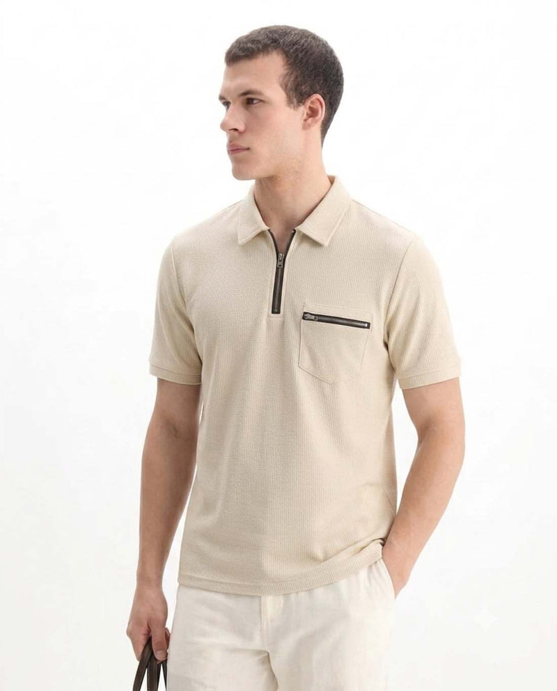 Men’s Premium Textured Half-Zip T-Shirt with Chest Pocket