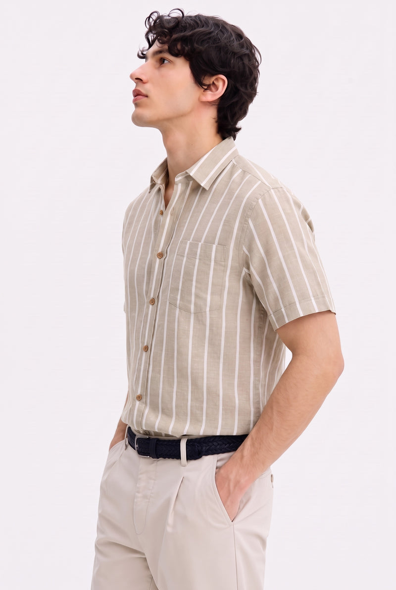 Men's Premium Striped Short-Sleeve Cuban Collar Shirt