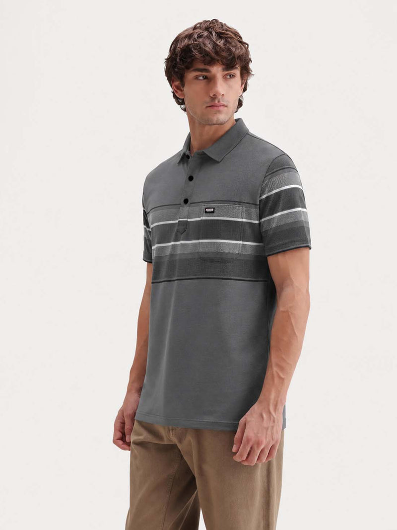 Men’s Premium Textured Polo with Striped Panel Design T-shirt