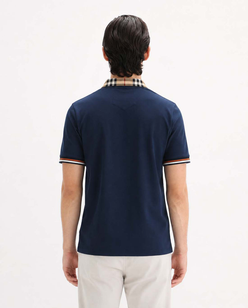 Men’s Premium Cotton Polo Shirt with Contrast Plaid Collar T-shirt