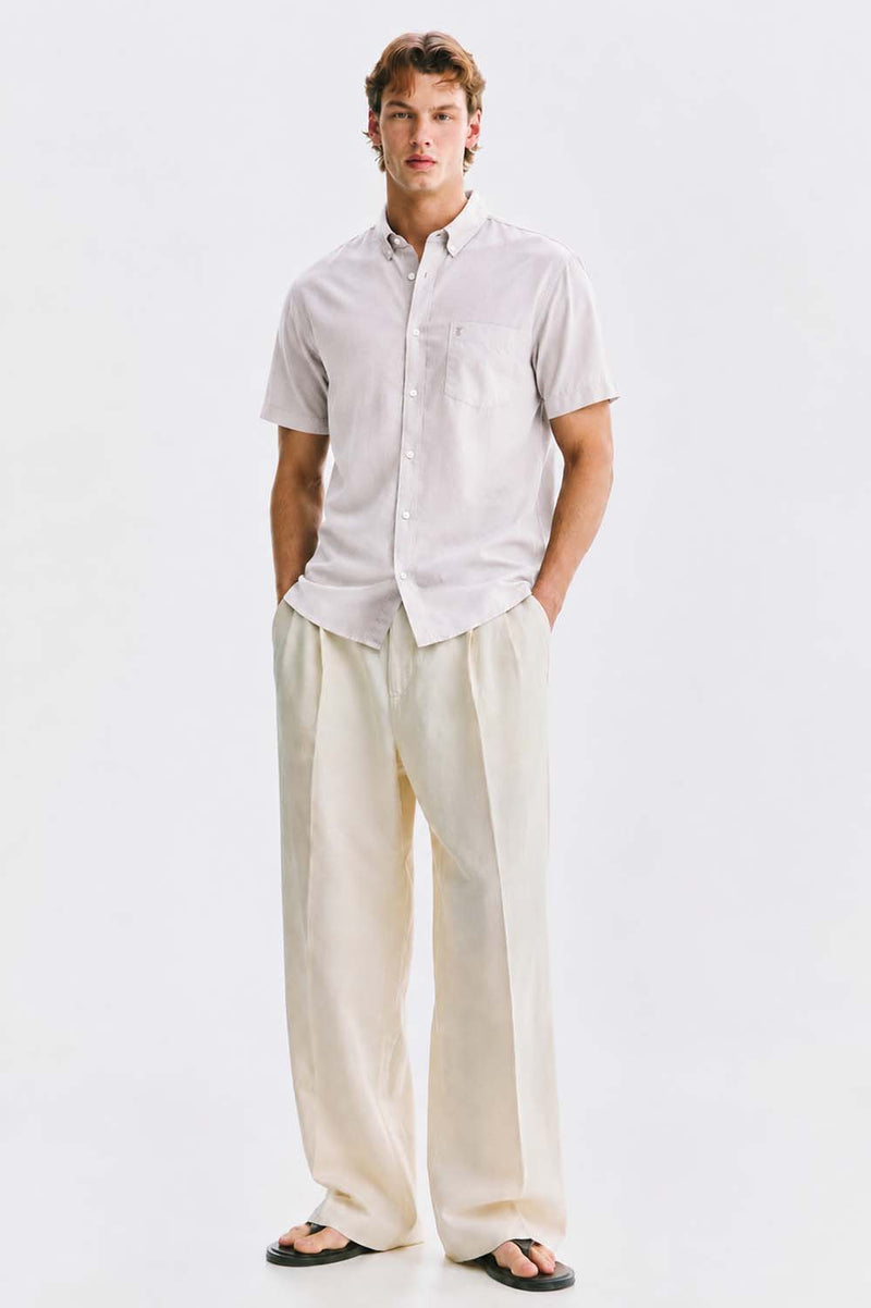 Men’s Linen-Cotton Short Sleeve Button-Down Shirt with Chest Pocket