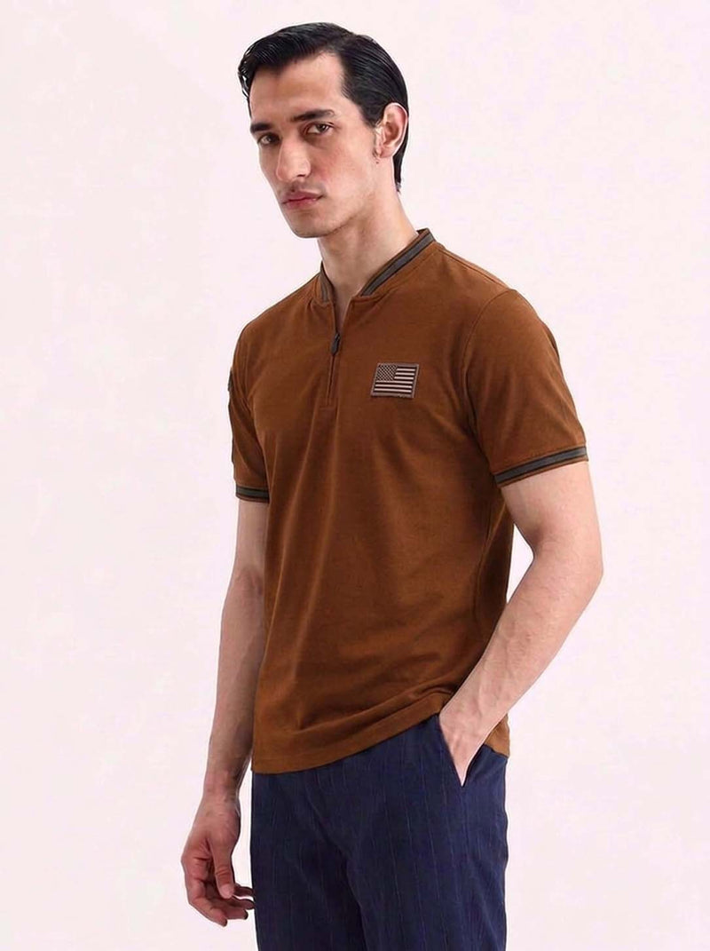 Men’s Premium Half-Zip Mandarin Collar Polo T-Shirt
