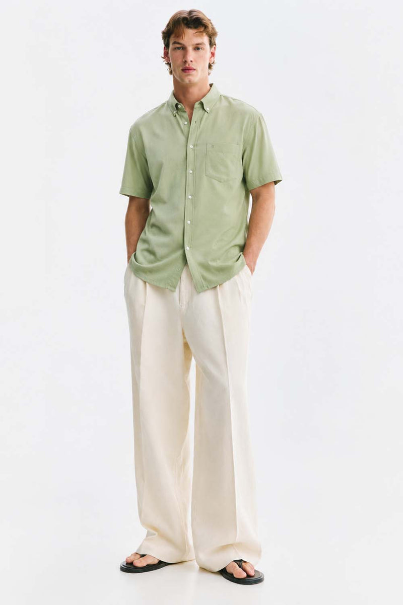 Men’s Linen-Cotton Short Sleeve Button-Down Shirt with Chest Pocket
