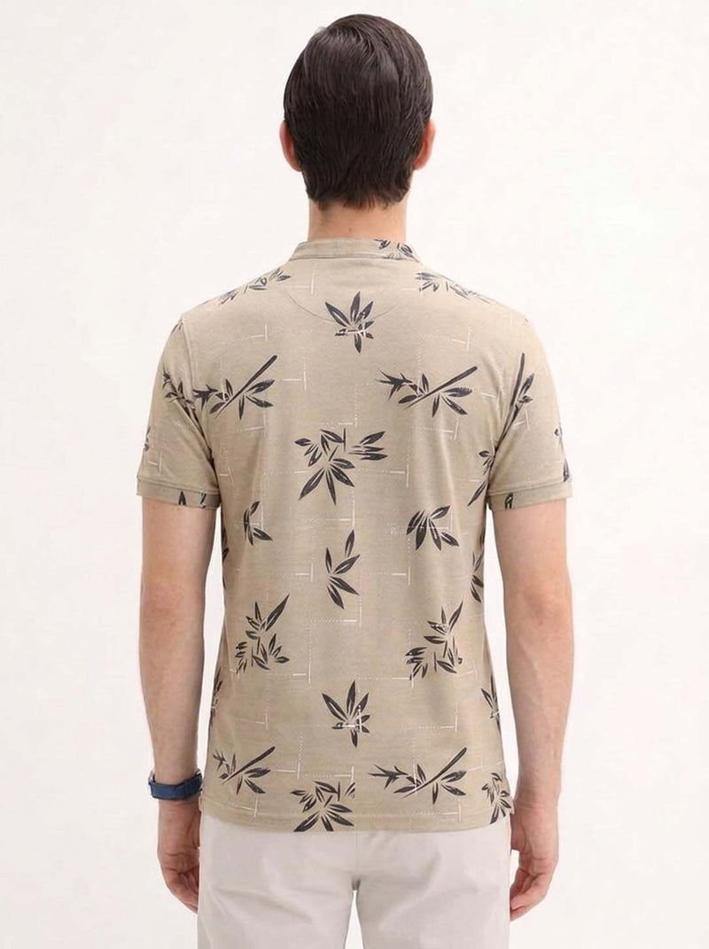 Men's Premium Printed Mandarin Collar Henley T-Shirt