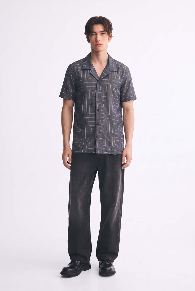 Men's Premium Double-Breasted Printed Cuban Collar Shirt