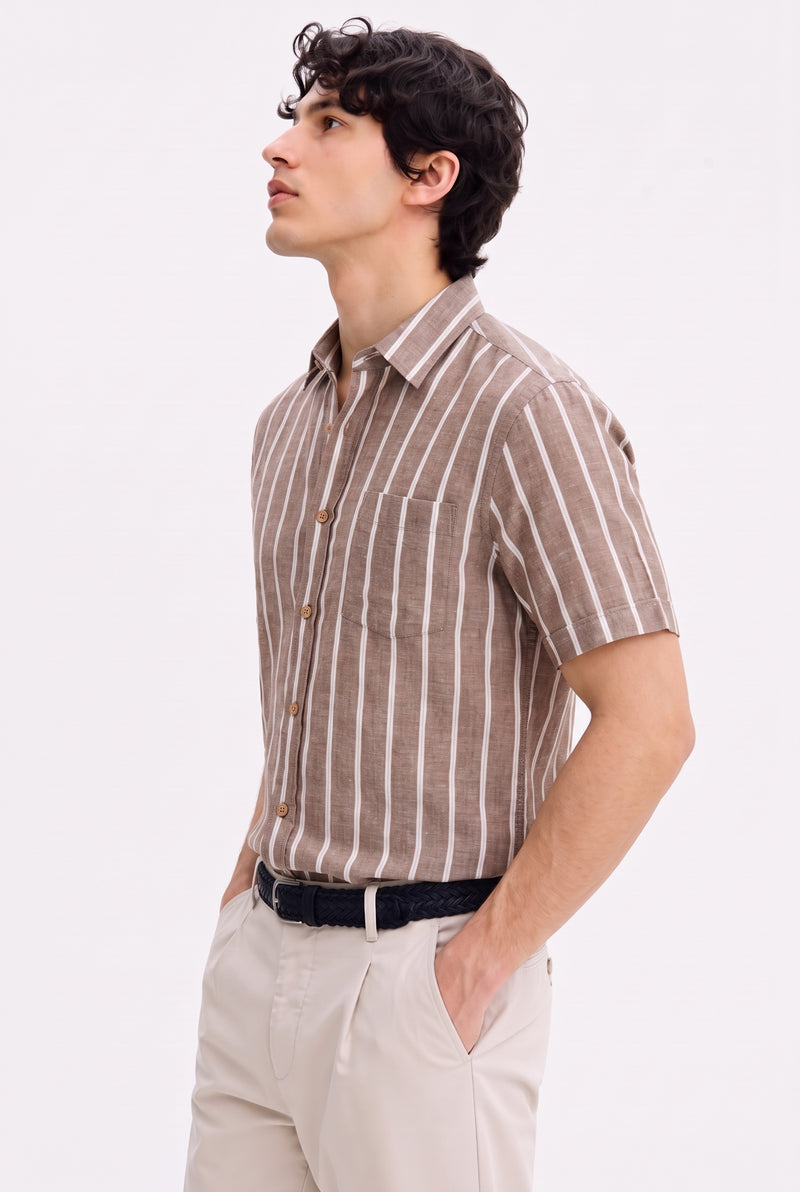 Men's Premium Striped Short-Sleeve Cuban Collar Shirt