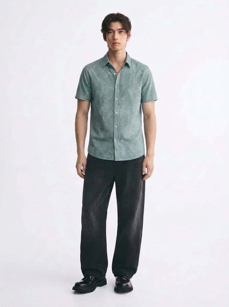 Men's Premium Leaf Printed Cuban Collar Shirt