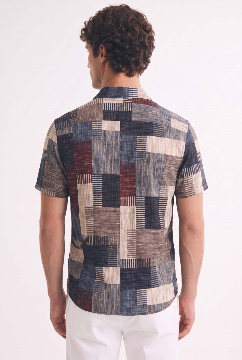 Men's Premium Multicolor Abstract Patchwork Short-Sleeve Casual Shirt