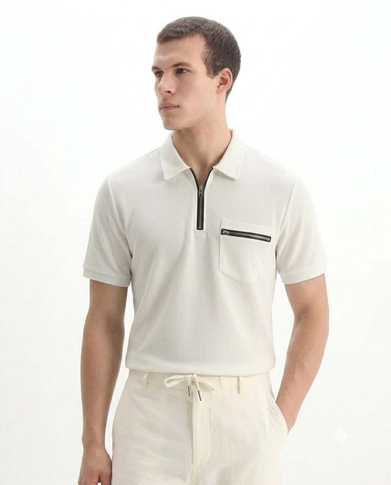 Men’s Premium Textured Half-Zip T-Shirt with Chest Pocket