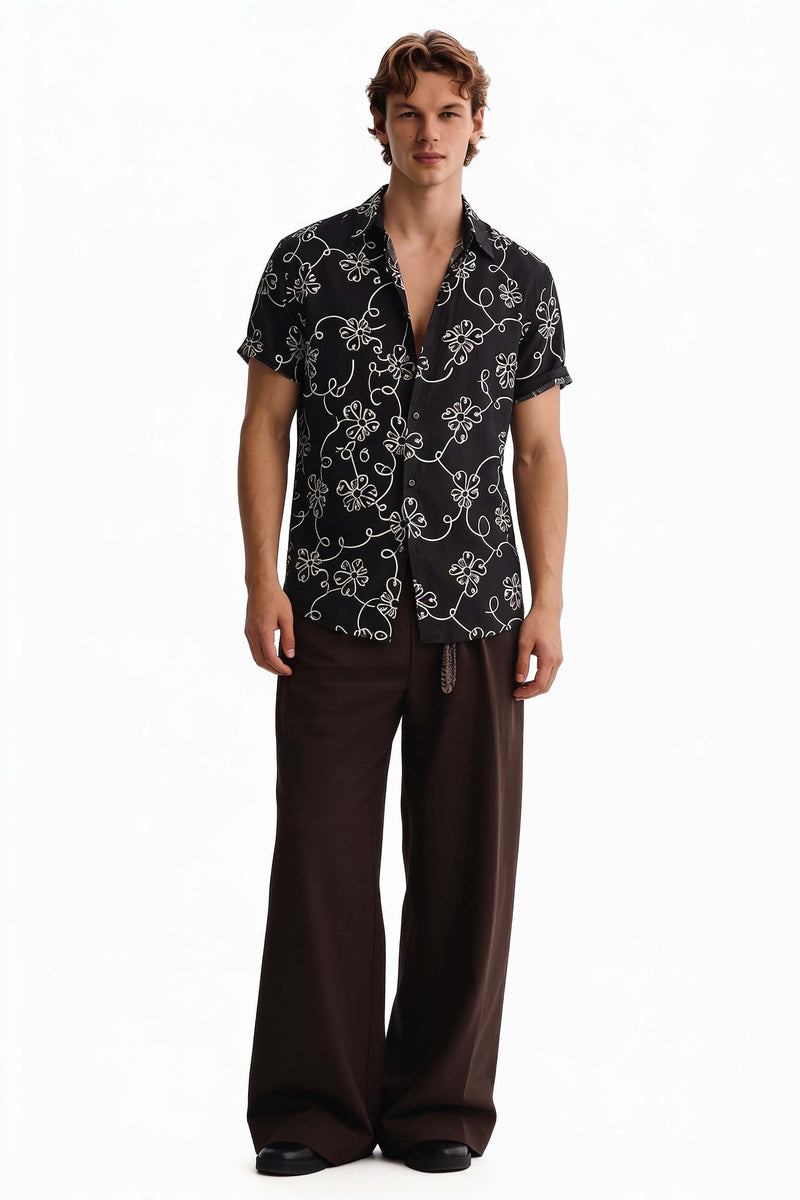 Men's Premium Line-Art Floral Printed Casual Shirt