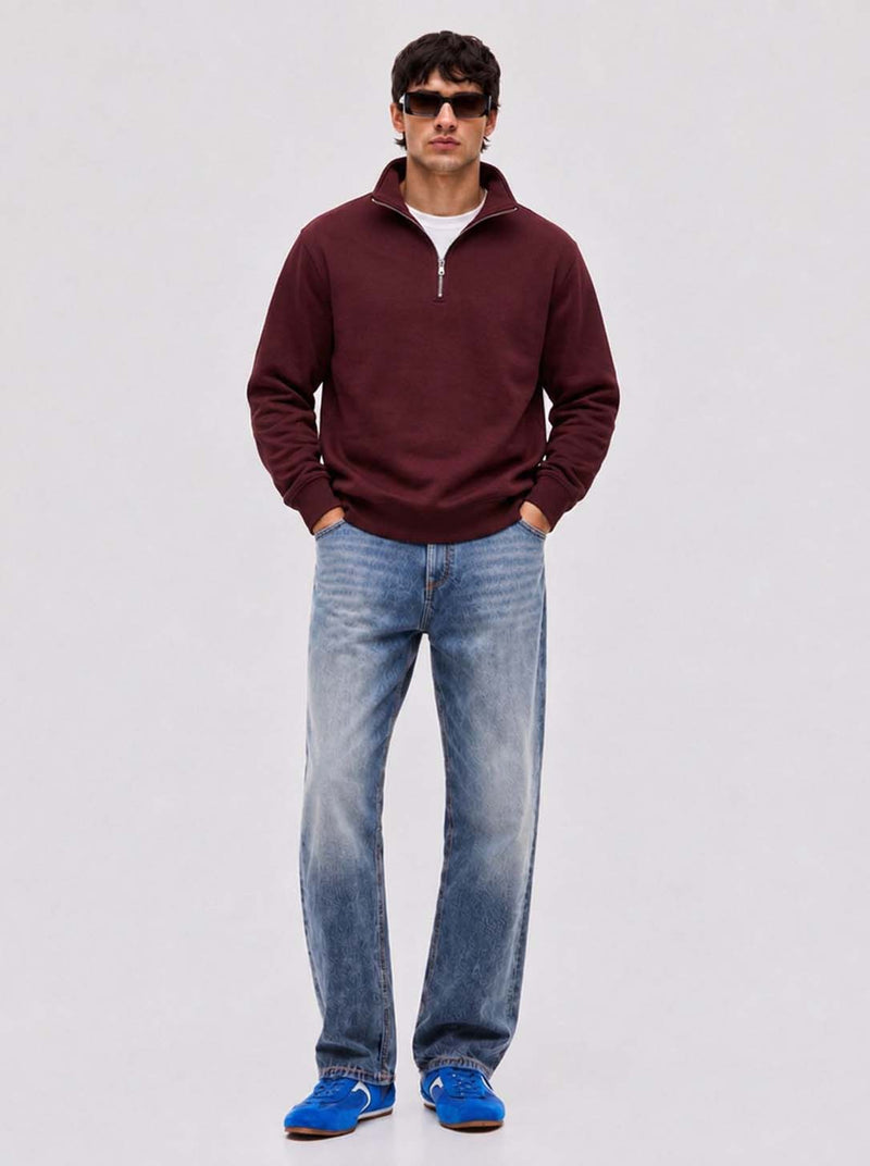 Men’s Premium Casual Full Sleeve Half-Zip Stand Collar Sweatshirt