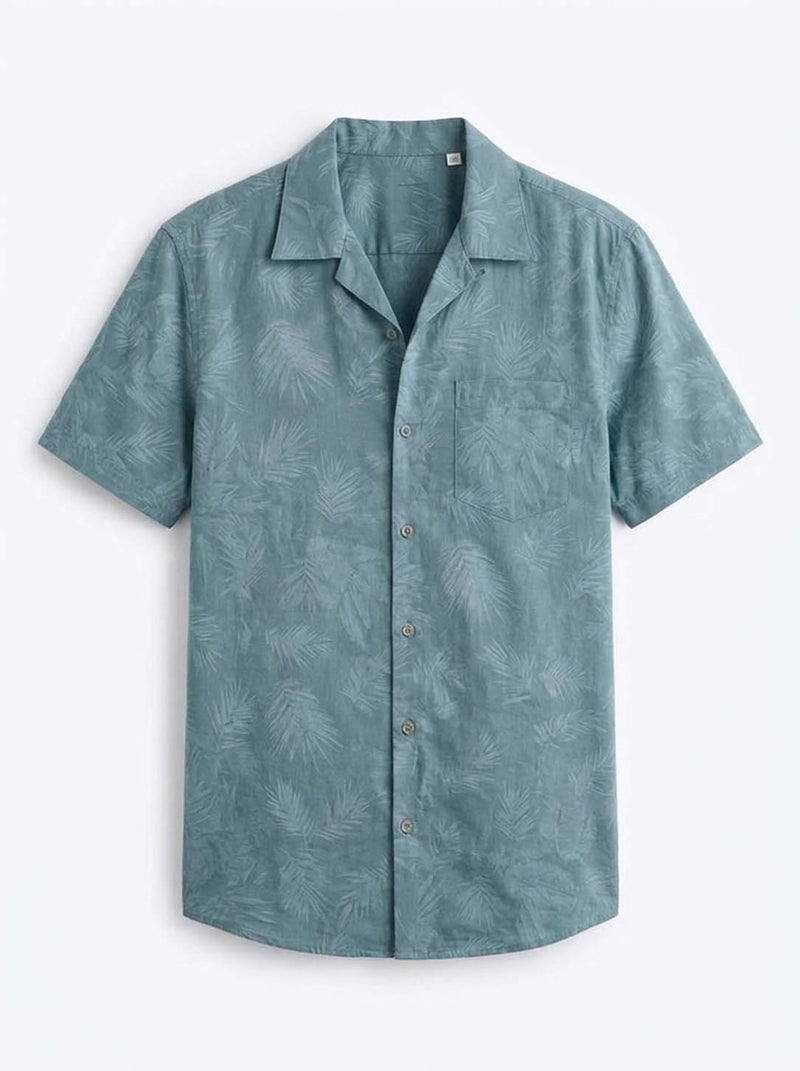 Men's Premium Leaf Printed Cuban Collar Shirt