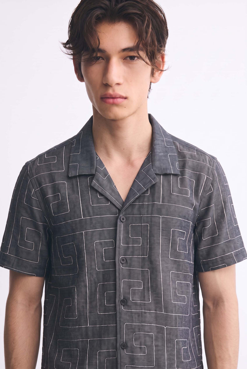 Men's Premium Double-Breasted Printed Cuban Collar Shirt