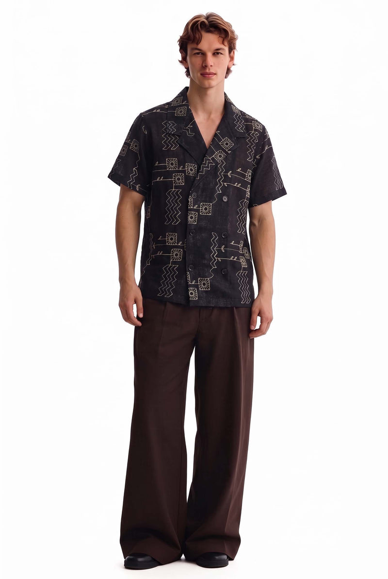 Men's Premium Double-Breasted Printed Cuban Collar Shirt
