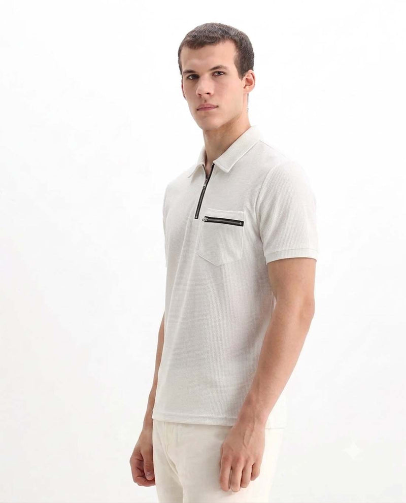 Men’s Premium Textured Half-Zip T-Shirt with Chest Pocket