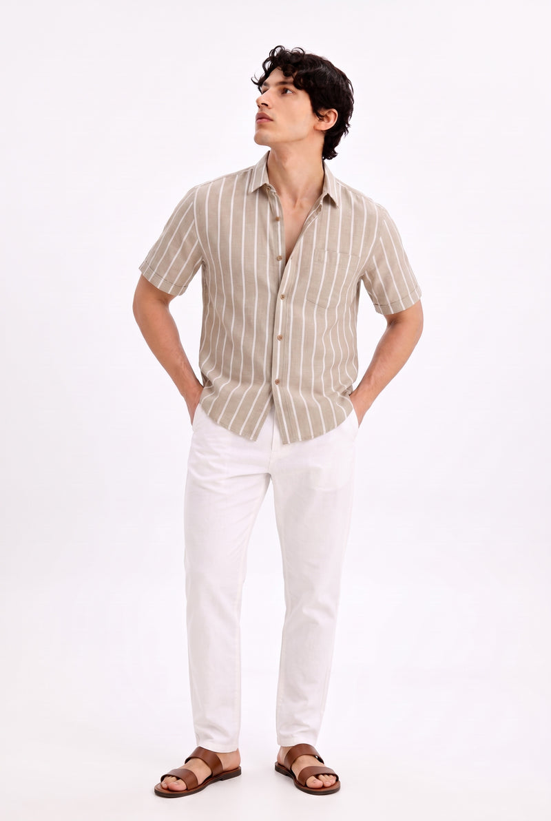 Men's Premium Striped Short-Sleeve Cuban Collar Shirt