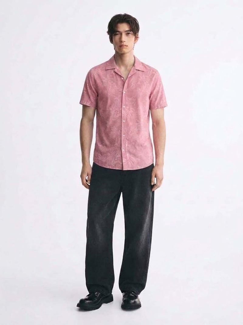 Men's Premium Leaf Printed Cuban Collar Shirt