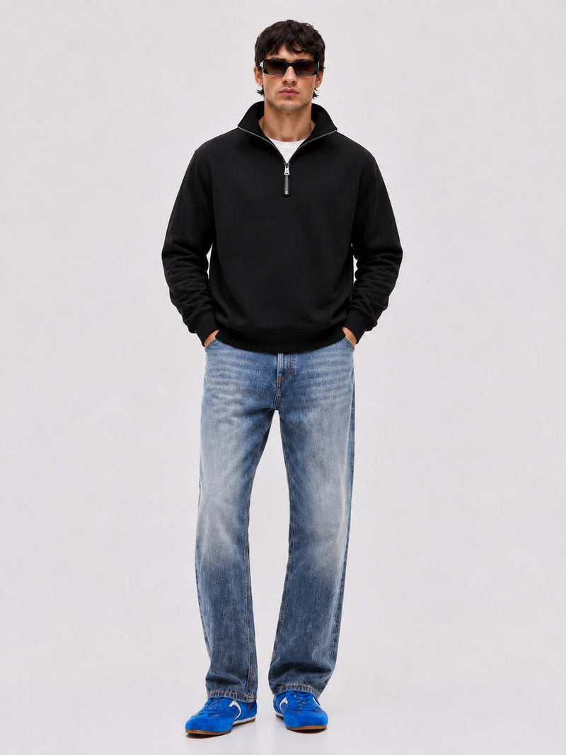Men’s Premium Casual Full Sleeve Half-Zip Stand Collar Sweatshirt