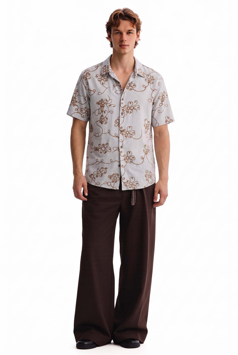 Men's Premium Line-Art Floral Printed Casual Shirt
