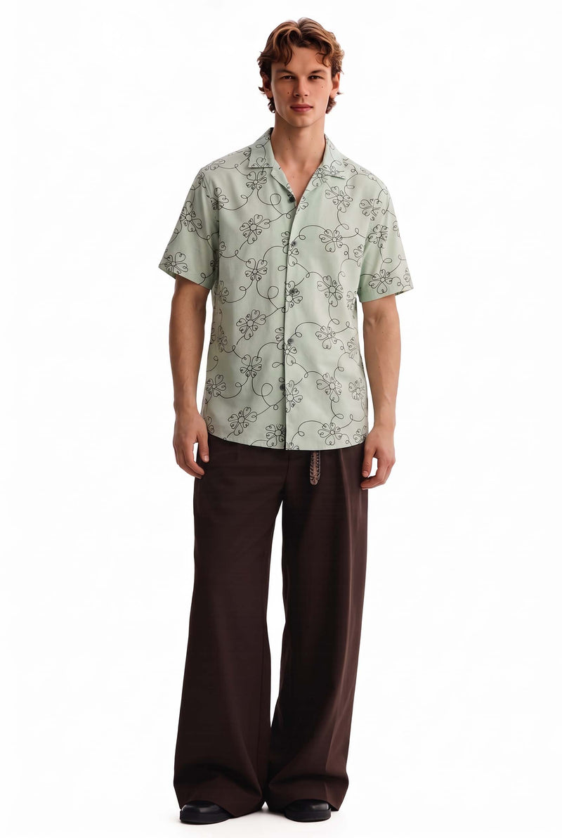 Men's Premium Line-Art Floral Printed Casual Shirt