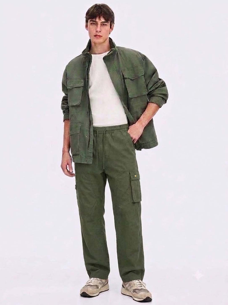 Men's Premium Relaxed Fit Casual Pants with Flap Pockets Cargo