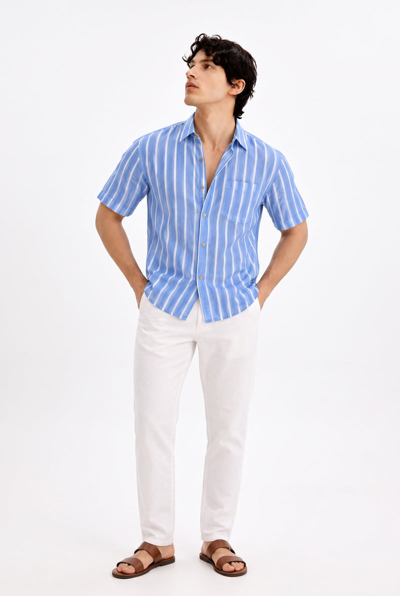 Men's Premium Striped Short-Sleeve Cuban Collar Shirt