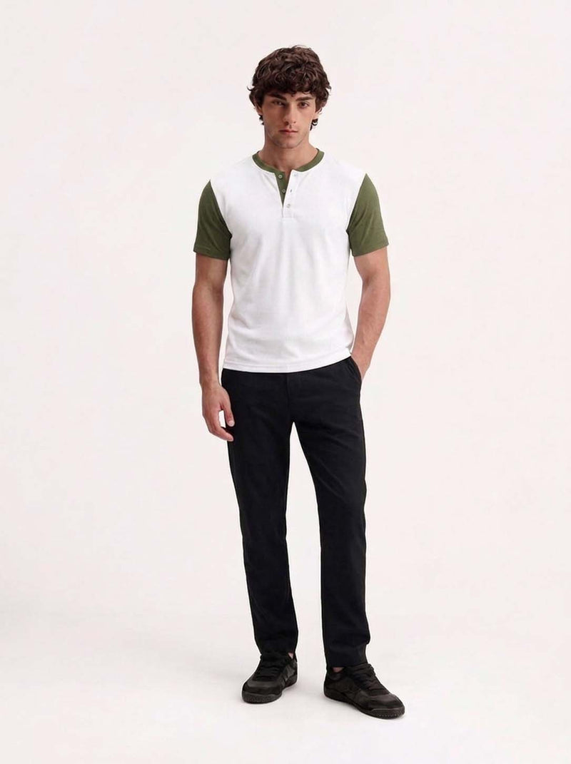 Men's Premium Ribbed Henley Neck Raglan T-Shirt