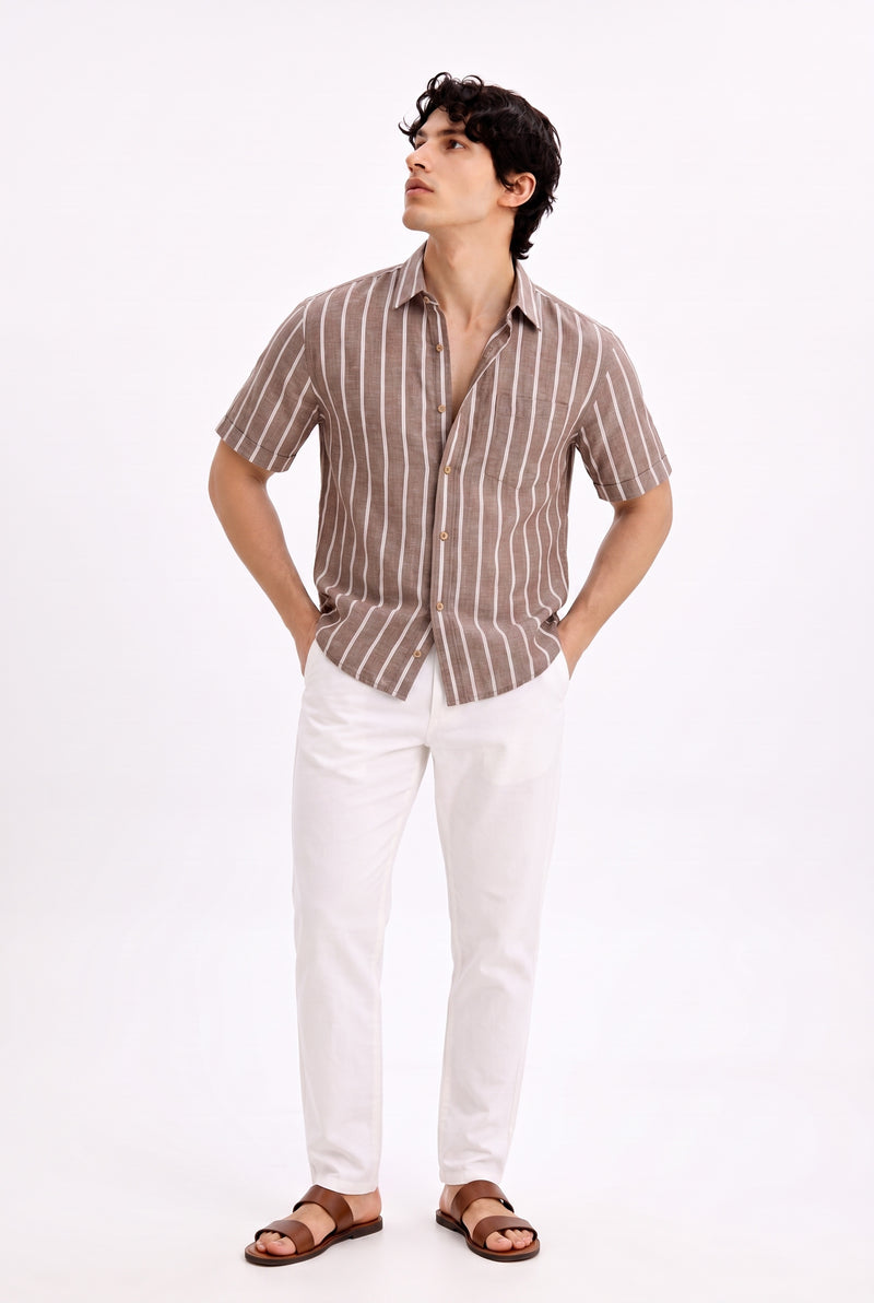 Men's Premium Striped Short-Sleeve Cuban Collar Shirt