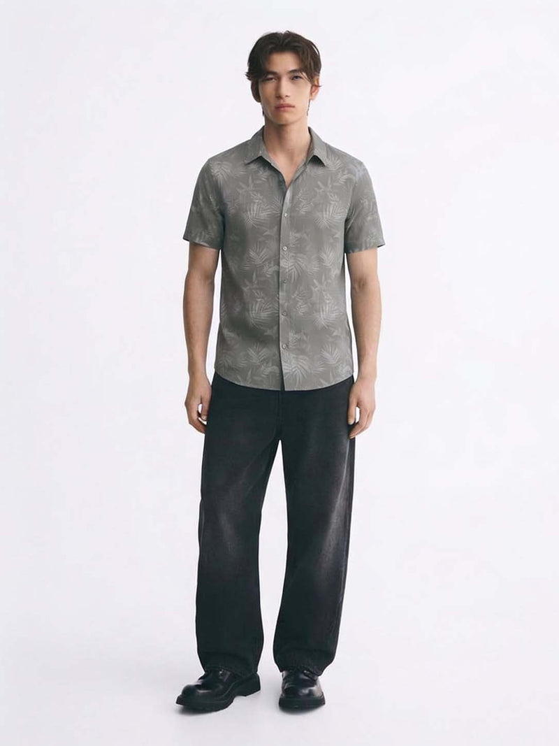 Men's Premium Leaf Printed Cuban Collar Shirt