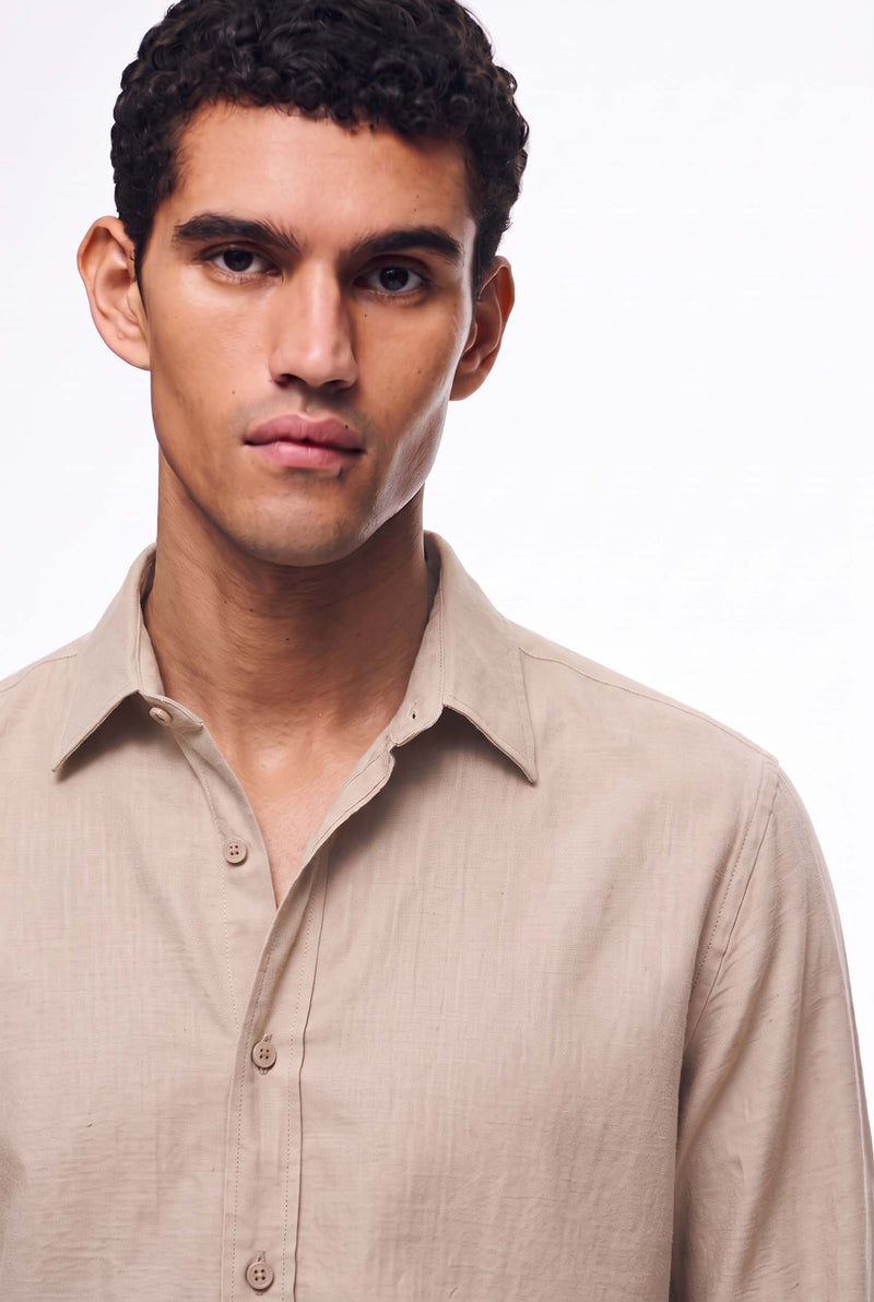 Men’s Premium Plain Regular fit Linen-Blend Shirt