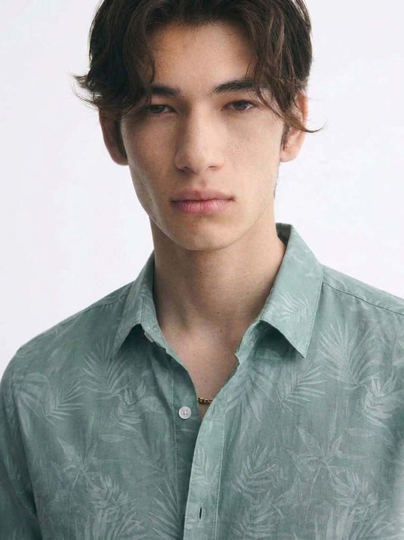 Men's Premium Leaf Printed Cuban Collar Shirt