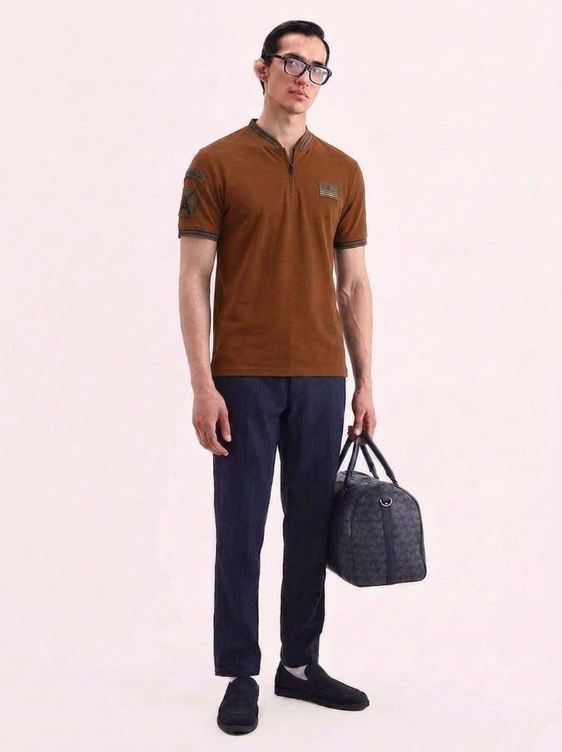 Men’s Premium Half-Zip Mandarin Collar Polo T-Shirt