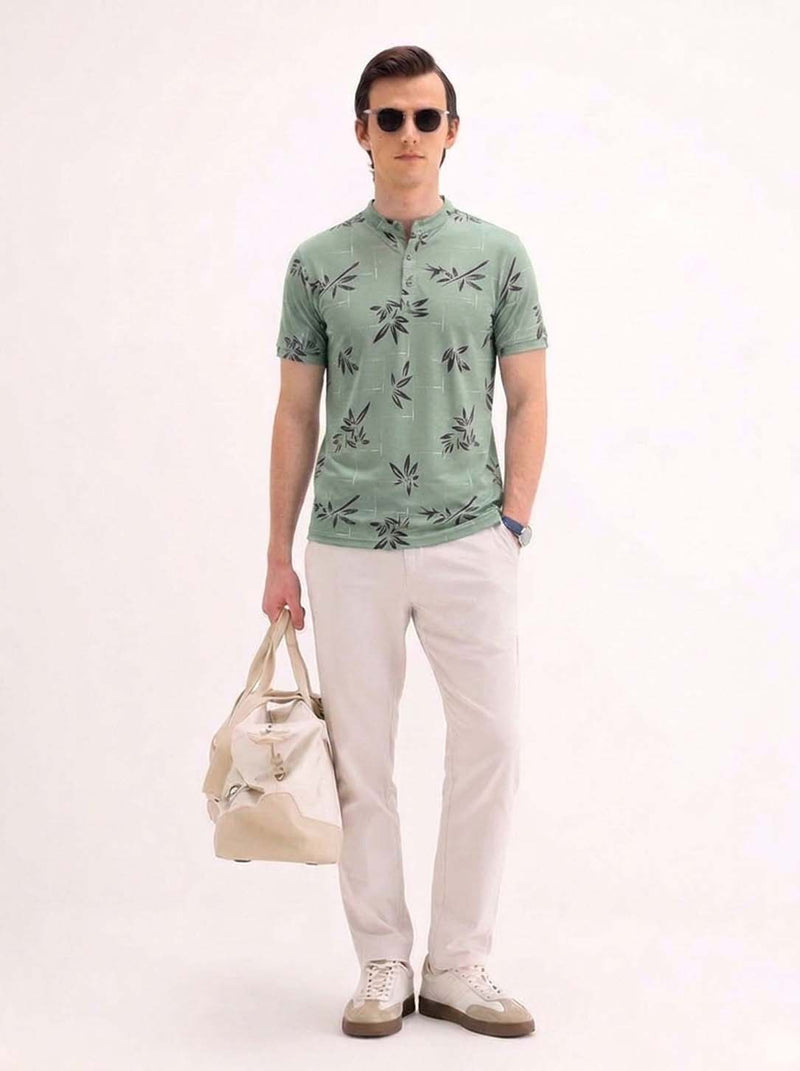 Men's Premium Printed Mandarin Collar Henley T-Shirt