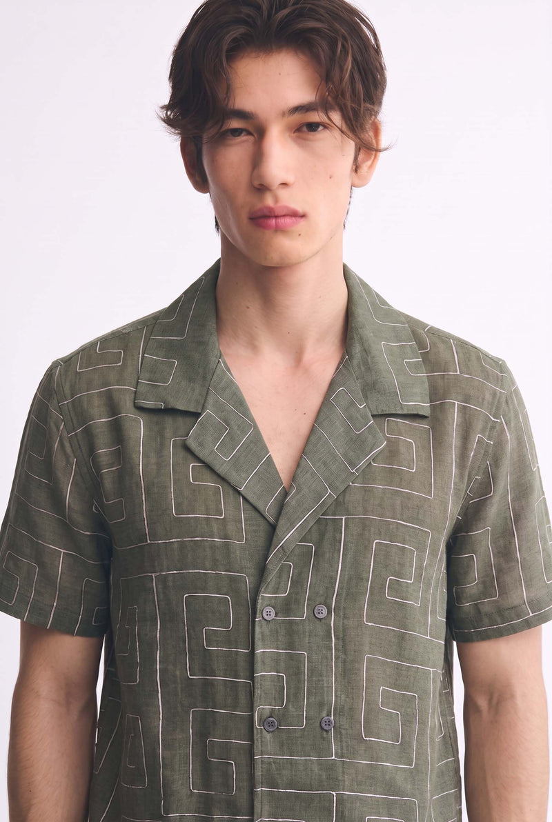Men's Premium Double-Breasted Printed Cuban Collar Shirt