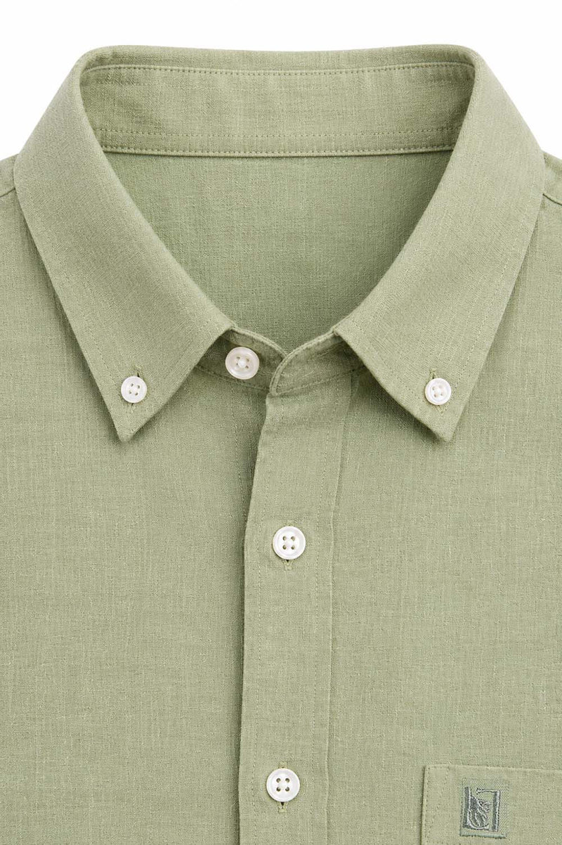 Men’s Linen-Cotton Short Sleeve Button-Down Shirt with Chest Pocket