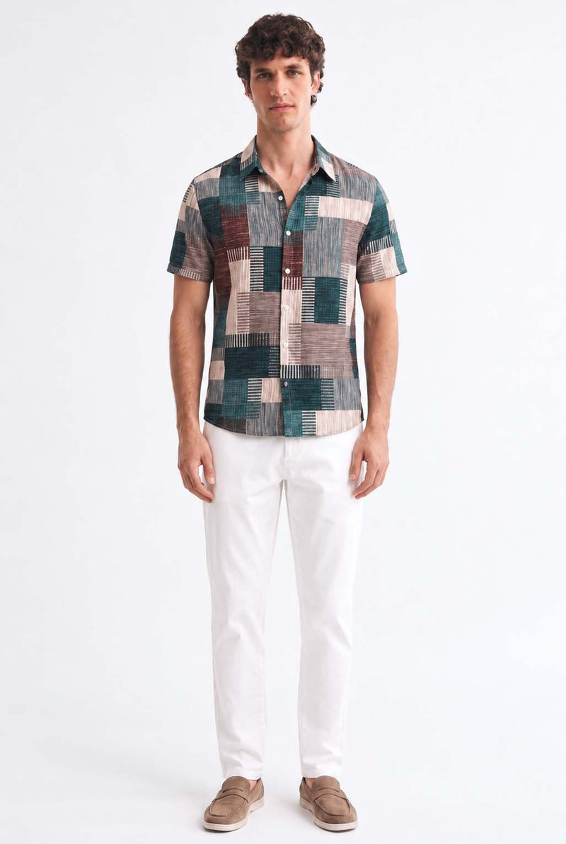 Men's Premium Multicolor Abstract Patchwork Short-Sleeve Casual Shirt