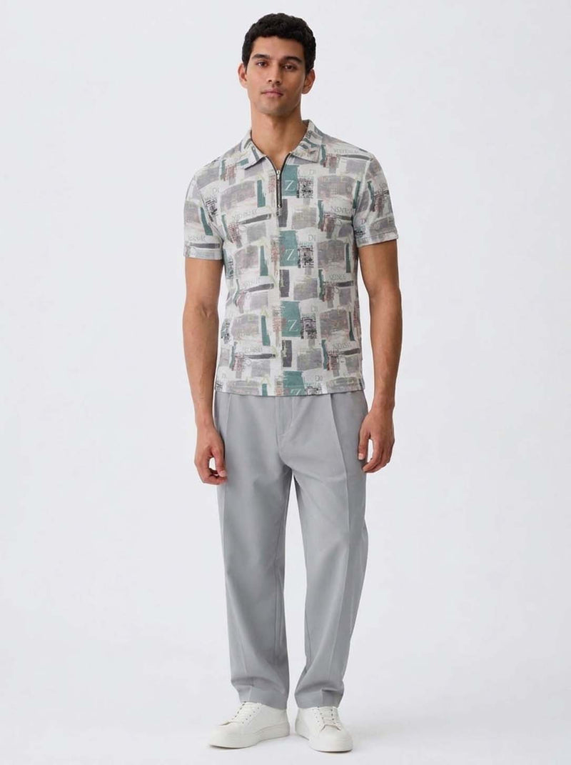Men's Premium Printed Half-Zip Regular fit T-Shirt