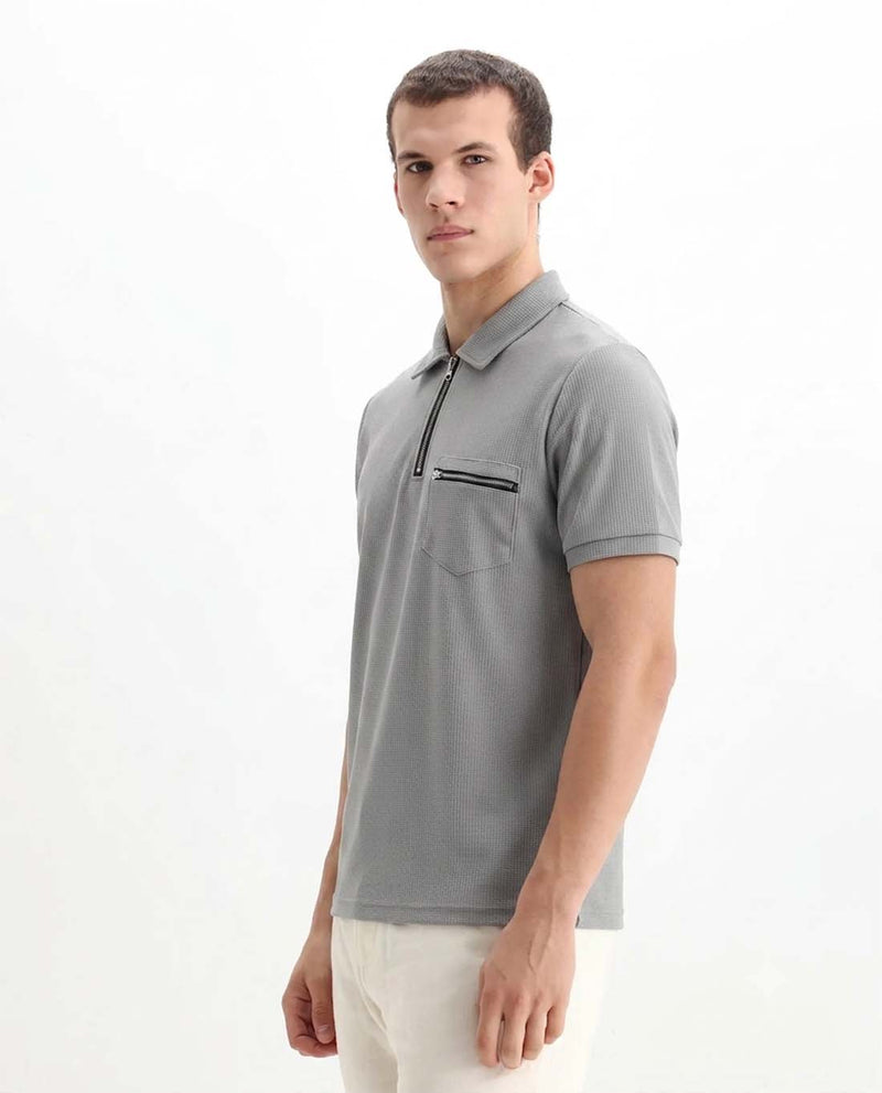 Men’s Premium Textured Half-Zip T-Shirt with Chest Pocket