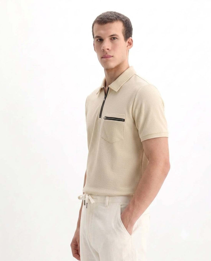 Men’s Premium Textured Half-Zip T-Shirt with Chest Pocket