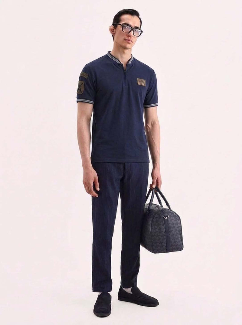 Men’s Premium Half-Zip Mandarin Collar Polo T-Shirt