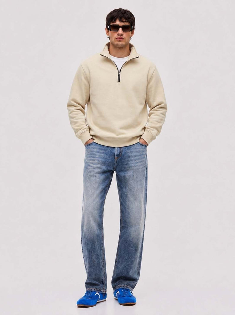 Men’s Premium Casual Full Sleeve Half-Zip Stand Collar Sweatshirt
