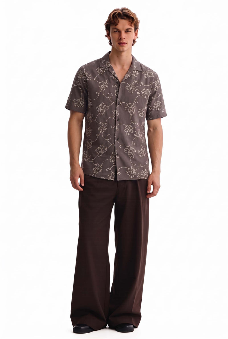 Men's Premium Line-Art Floral Printed Casual Shirt