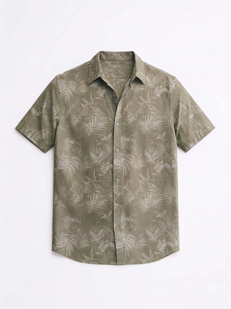 Men's Premium Leaf Printed Cuban Collar Shirt