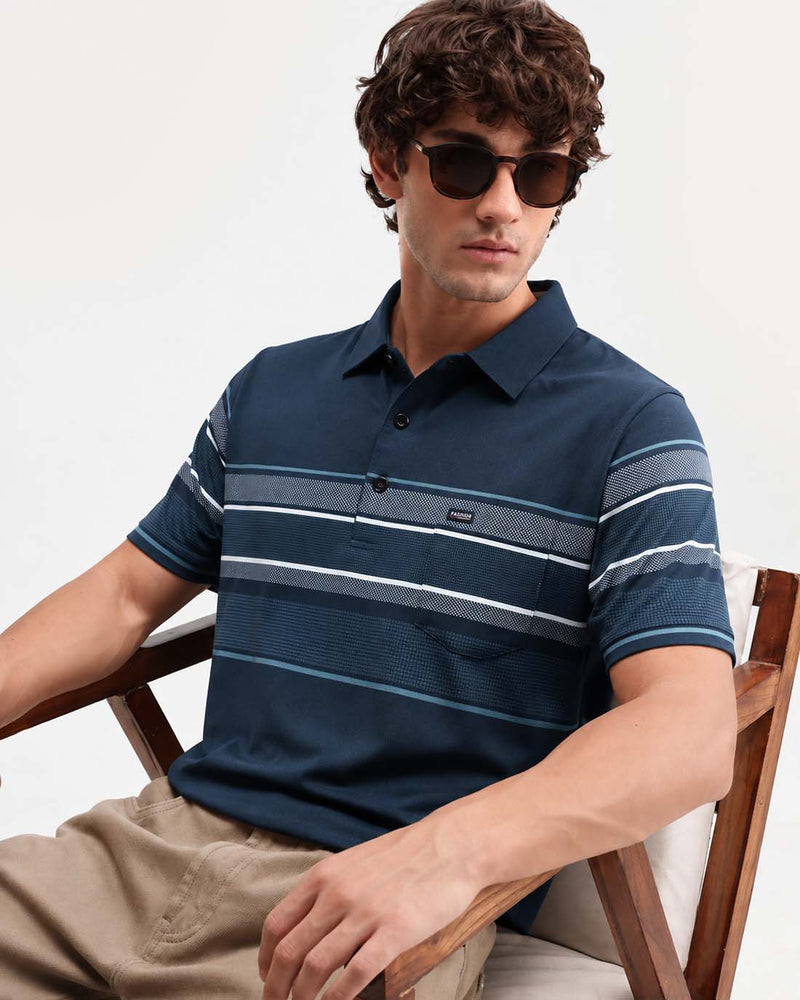 Men’s Premium Textured Polo with Striped Panel Design T-shirt